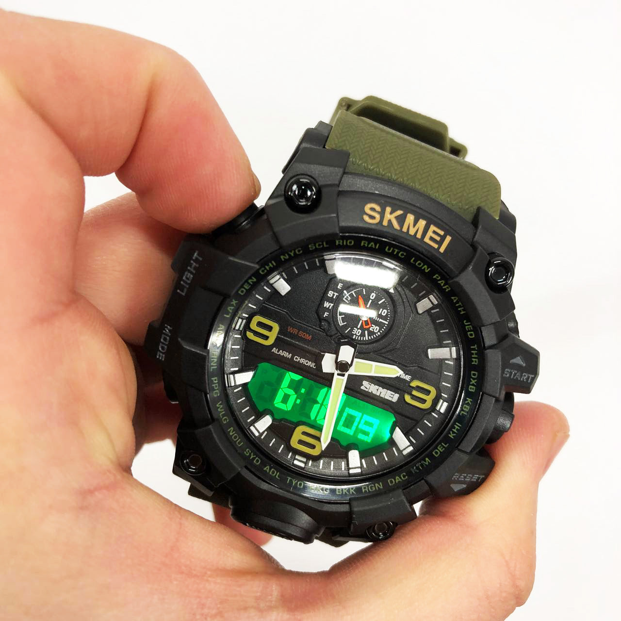 Часы наручные мужские SKMEI 1586AG ARMY GREEN, мужские армейские водостойкие тактические. Цвет: зеленый