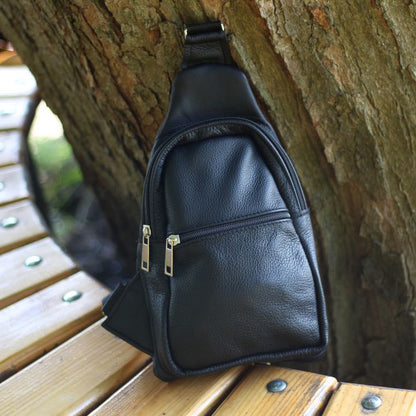 Сумка из натуральной кожи, слинг мужской черный, барсетка, кросс боди, Практичная сумка-мессенджер