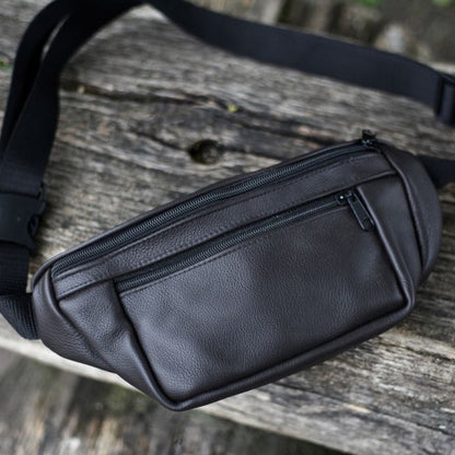 Кожаная качественная бананка мужская - женская сумка, черная сумка из кожи