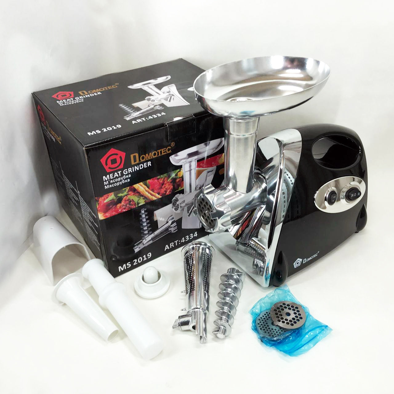 Мясорубка электрическая с соковыжималкой Domotec MS-2019 2400W. Цвет: черный