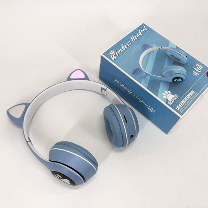 Беспроводные наушники с кошачьими ушками и RGB подсветкой Cat VZV 23M. Цвет: голубой