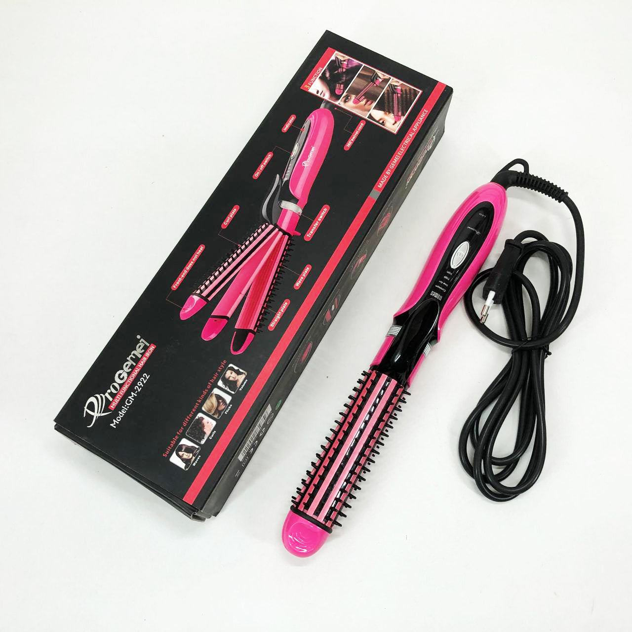 Плойка-утюжок 3в1 Gemei GM-2922, Современные щипцы для завивки волос, Прибор для завивки. Цвет: розовый