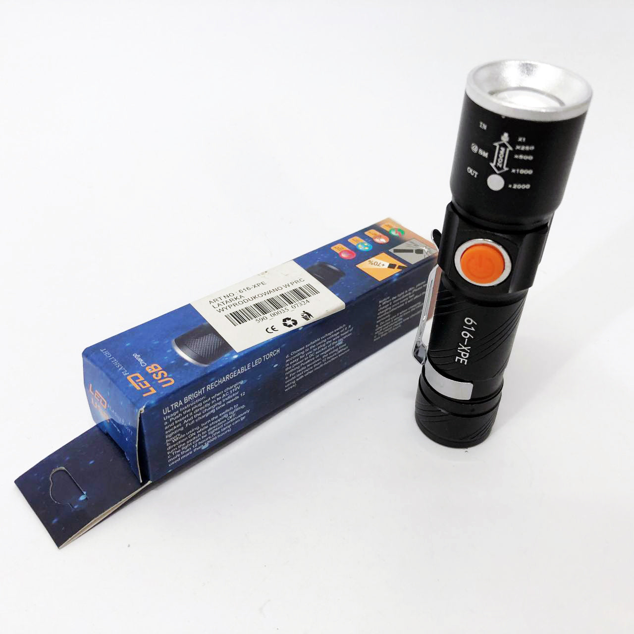 Карманный фонарик Police 616-XPE, Портативный светодиодный фонарь с зарядкой, Алюминеевый фонарь