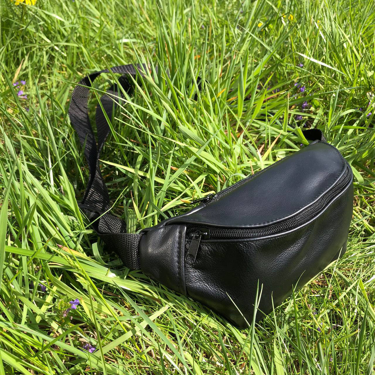 Кожаная бананка, мужская женская сумка из натуральной кожи, черная барсетка