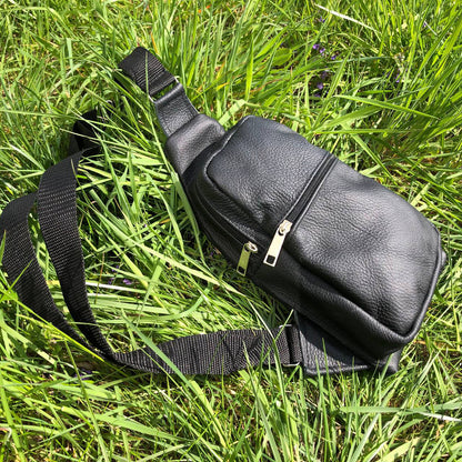 Сумка из натуральной кожи, слинг мужской черный, барсетка, кросс боди, Практичная сумка-мессенджер