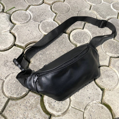 Кожаная бананка, мужская женская сумка из натуральной кожи, черная барсетка