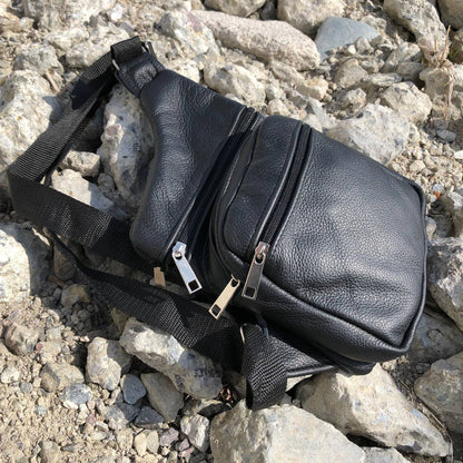 Мужская сумка из натуральной кожи, тактическая сумка - мессенджер черная, тактическая сумка на грудь