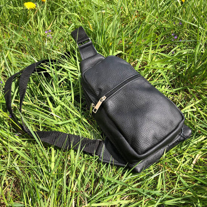 Сумка из натуральной кожи, слинг мужской черный, барсетка, кросс боди, Практичная сумка-мессенджер