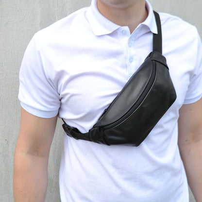 Кожаная бананка, мужская женская сумка из натуральной кожи, черная барсетка