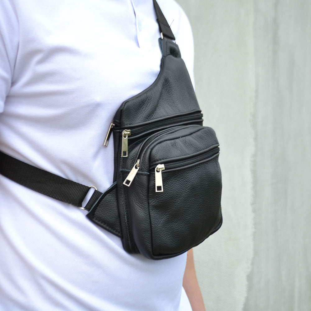 Мужская сумка из натуральной кожи, тактическая сумка - мессенджер черная, тактическая сумка на грудь