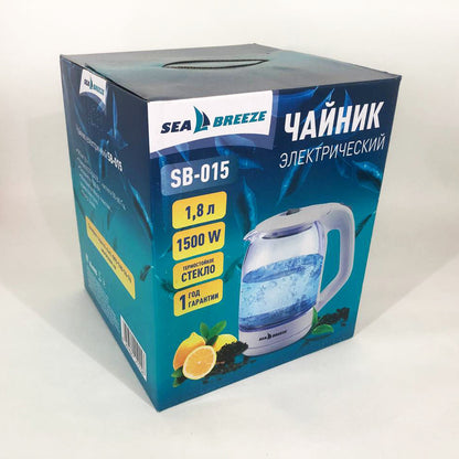 Электрочайник SeaBreeze SB-015 1.8 л, чайники с подсветкой, электронный чайник тихий электрический чайник