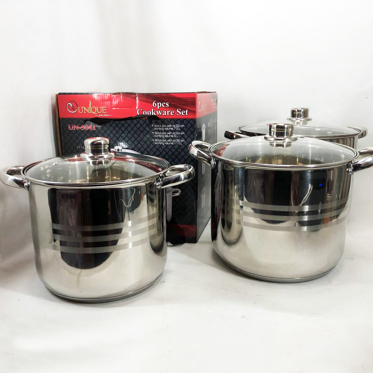 Набор больших кастрюль Unique UN-5041 из нержавеющей стали 5-ти слойным дном с крышками