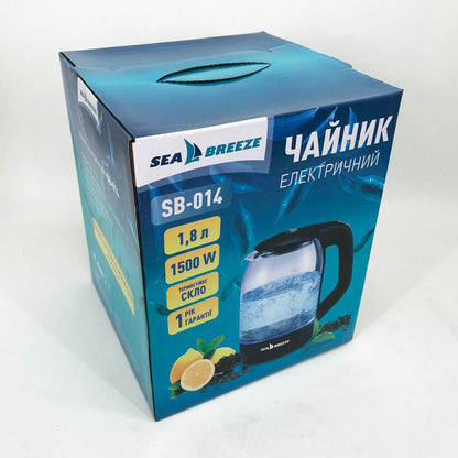 Чайник электрический SeaBreeze SB-014 1.8 л 1800 Вт, чайник прозрачный с подсветкой, электрочайник