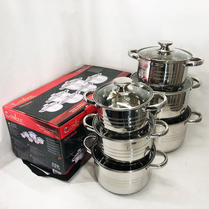 Набор кастрюль UNIQUE UN-5035 из нержавеющей стали с толстым дном в 5 слоев с крышками стеклянными 6 предметов