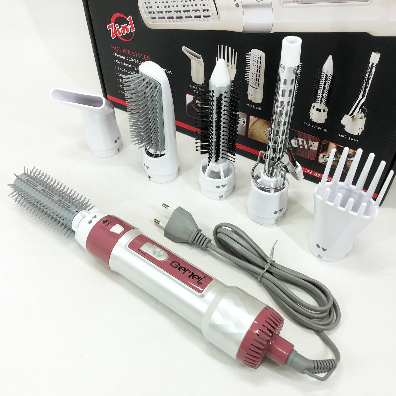 Фен для волос стайлер с насадками Gemei GM-4836 7 в 1, Фен-стайлер с различными насадками