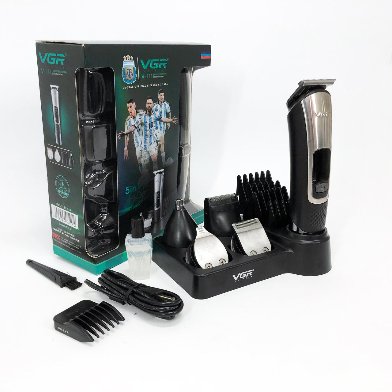 Набор для стрижки VGR 5 в 1 V-111, 9 насадок, Аккумуляторный универсальный триммер для стрижки