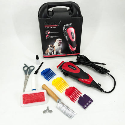 Машинка Gemei GM-1023 для стрижки животных с 4 насадками для любого типа шерсти + ножницы и расческа-гребешок