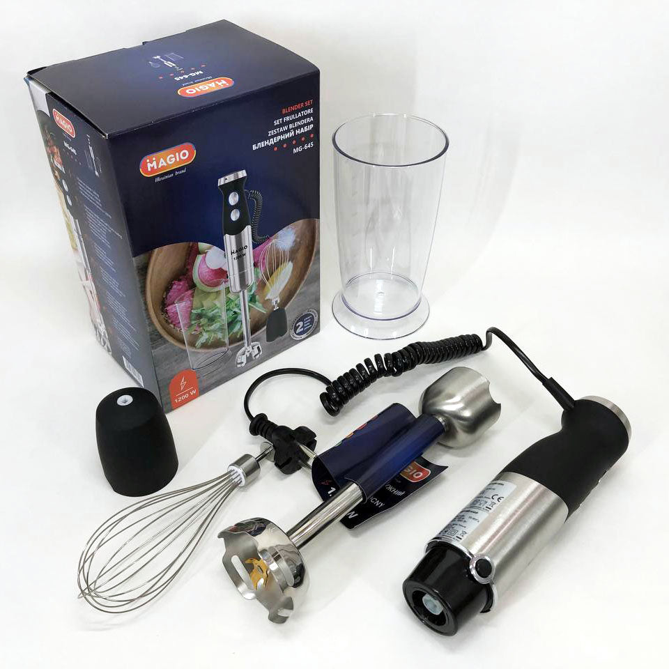 Блендер погружной 3в1 Magio MG-645 1200 Вт, миксер блендер ручной, блендер для молочных коктейлей