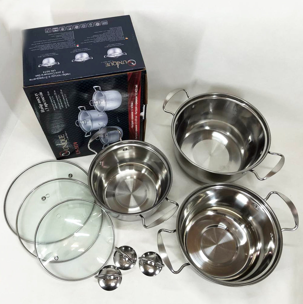 Набор кастрюль из нержавеющая стали с крышками UNIQUE UN-5074, набор посуды для электрических плит