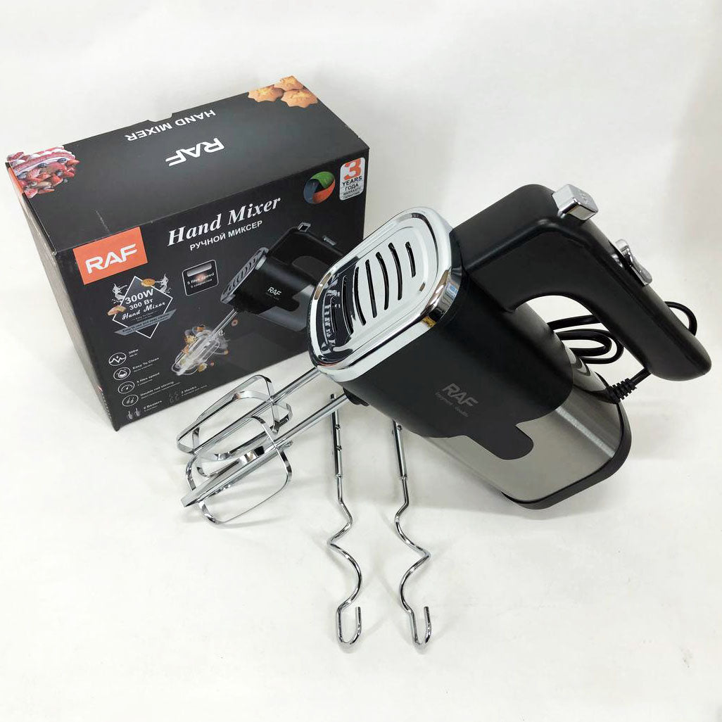 Миксер ручной на кухню RAF R-6630 5 скоростей 2 насадки 300 W, двухвенчиковый миксер, миксер для взбивания