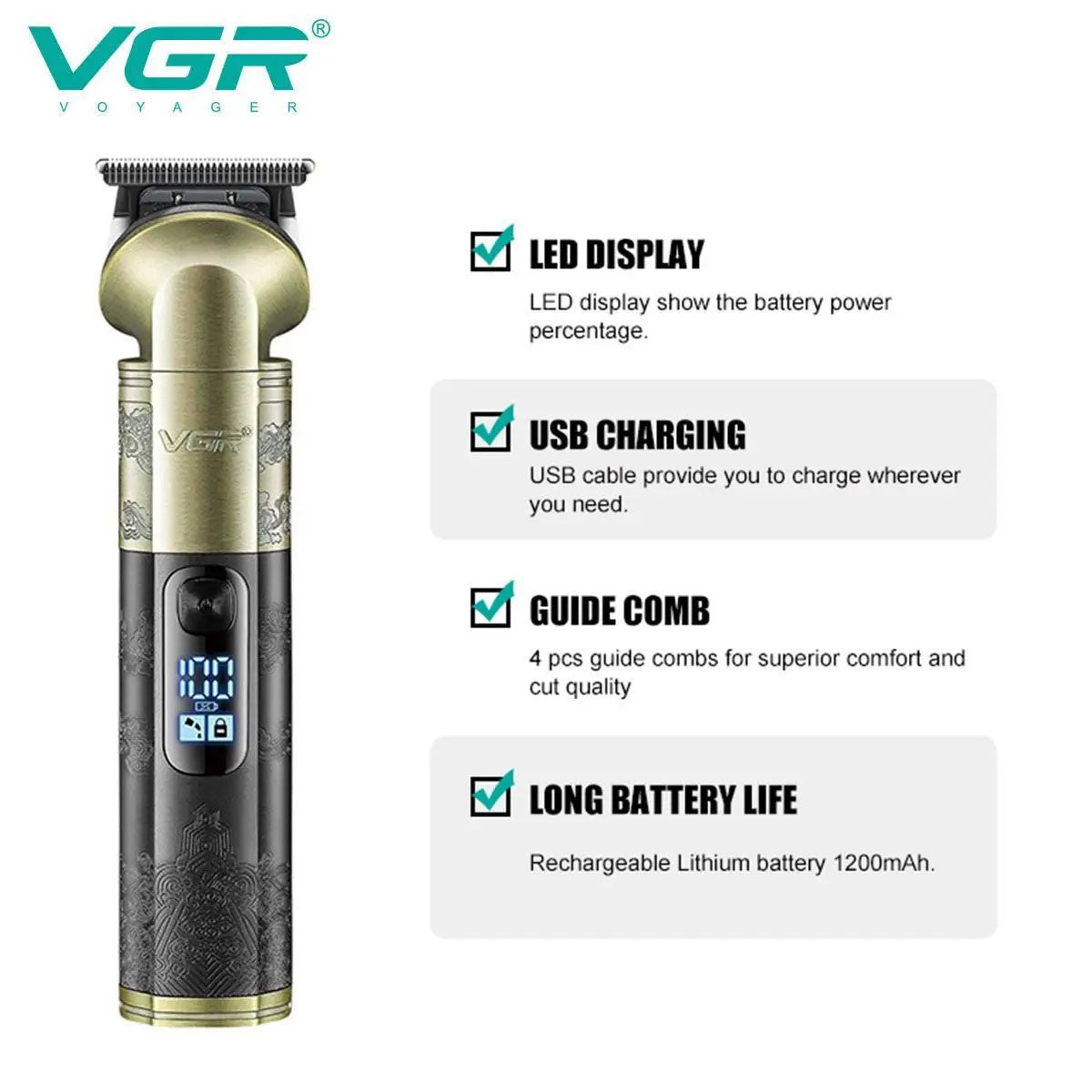 Триммер VGR V-296, Многофункциональная машинка для стрижки бороды, Профессиональный триммер для бритья