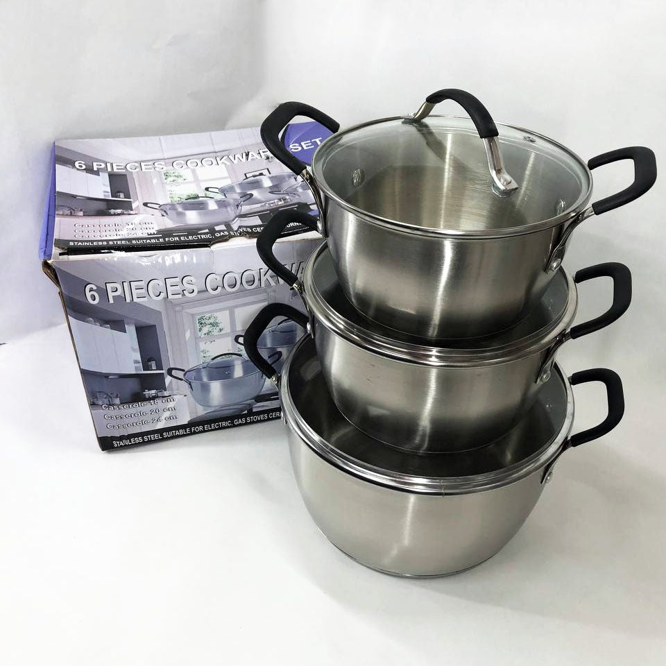 Набор кастрюль 6 предметов LB-1891 из нержавеющей стали со стеклянной крышкой, наборы кастрюль