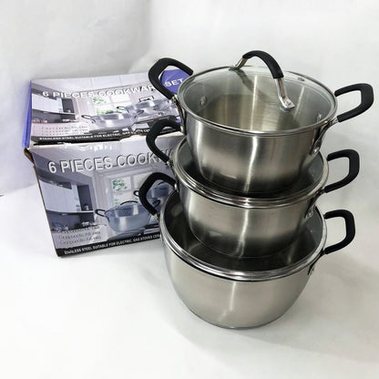 Набор кастрюль 6 предметов LB-1891 из нержавеющей стали со стеклянной крышкой, наборы кастрюль