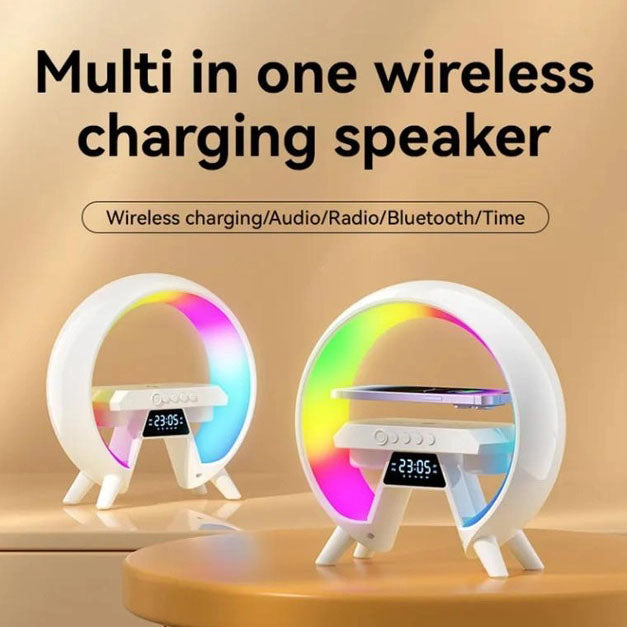 LED Лампа ночник с беспроводной зарядкой и Bluetooth динамиком G-Lite XM-X63, Часы хамелеон с будильник