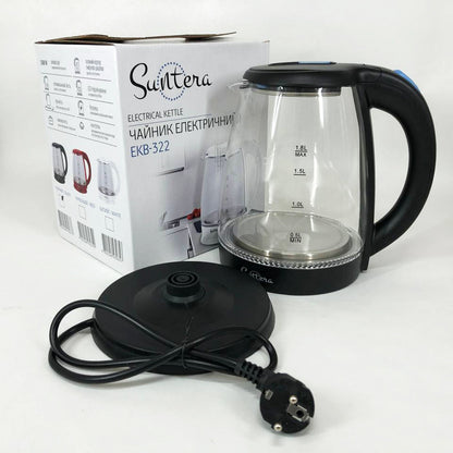 Стеклянные электрические чайники с подсветкой Suntera EKB-322B 1500 Вт чайники с подсветкой. Цвет: черный
