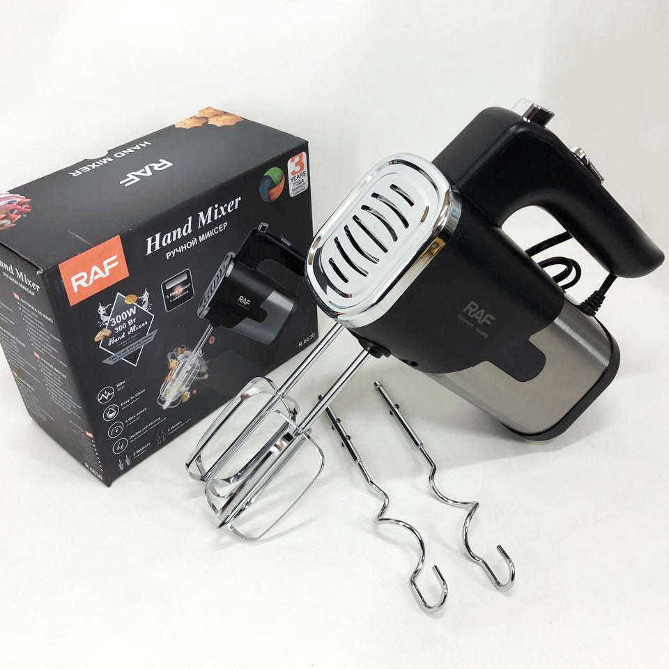 Миксер ручной на кухню RAF R-6630 5 скоростей 2 насадки 300 W, двухвенчиковый миксер, миксер для взбивания