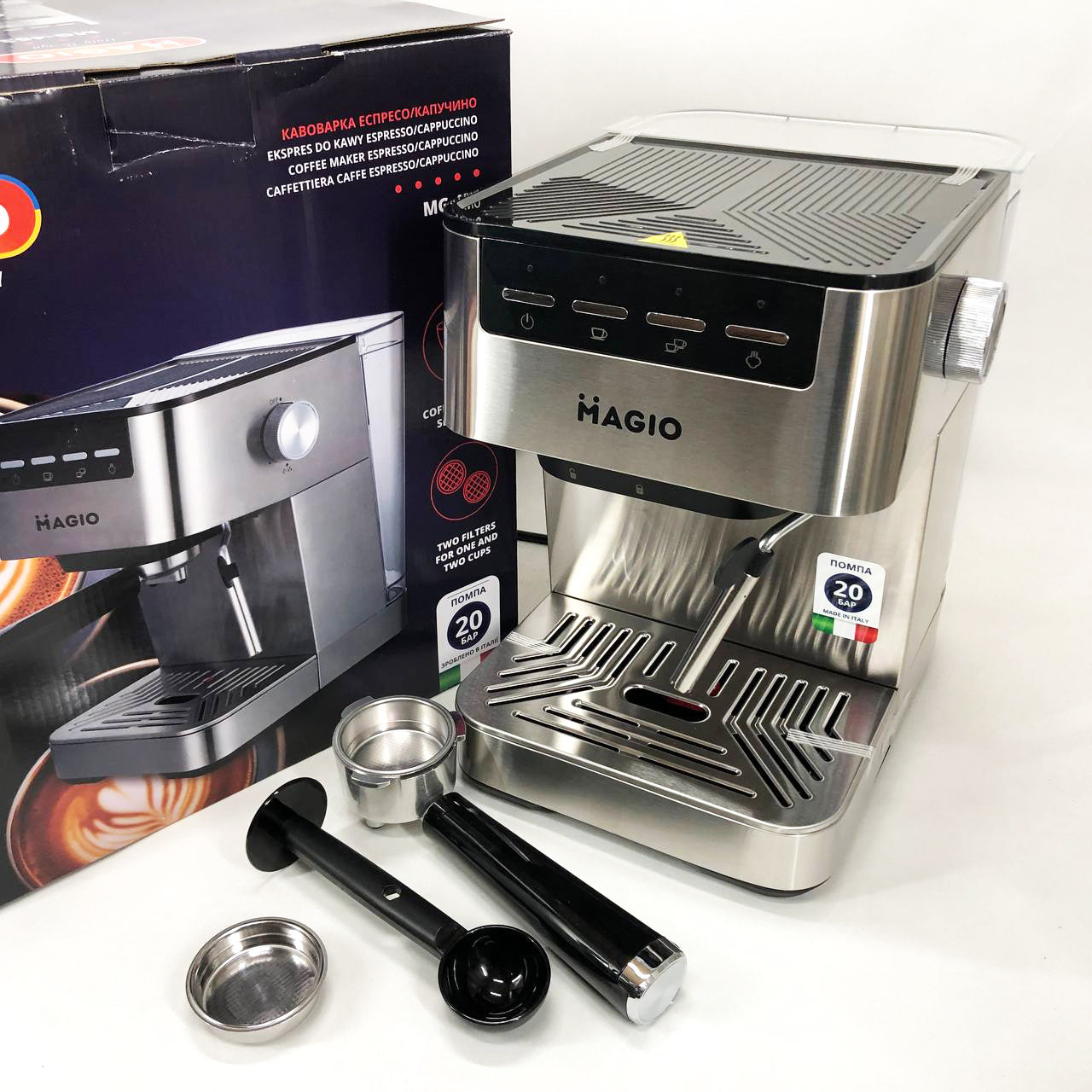 Кофеварка рожковая MAGIO MG-453 960 Вт, кофеварка с возможностью приготовления эспрессо, кофемашина латте