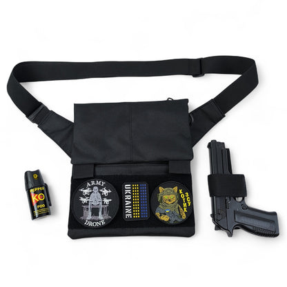 Сумка мессенджер С КОБУРОЙ. Тактическая сумка из ткани, 3 кармана, патч-панель, Cordura