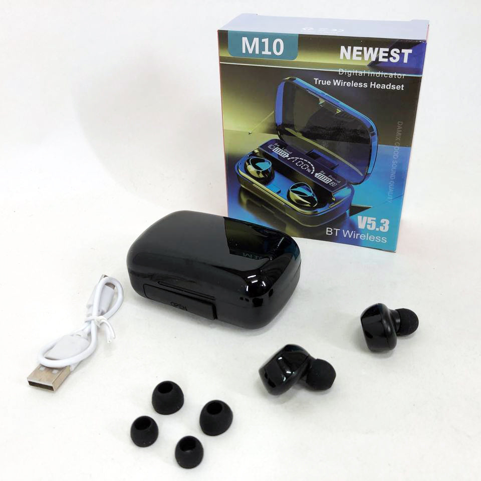 Беспроводные наушники M10 с микрофоном и док станцией-кейсом, беспроводные bluetooth наушники-гарнитура