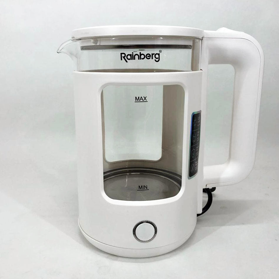 Электрочайник Rainberg RB-2220 стеклянный, дисковый прозрачный. Чайник с подсветкой 2200 Вт. Цвет: белый