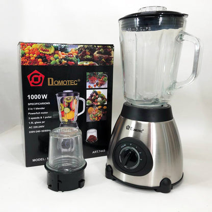 Блендер с кофемолкой 2 в 1 Domotec MS-6610 чаша из стекла 1000 Вт, переносной, блендер чаша измельчитель