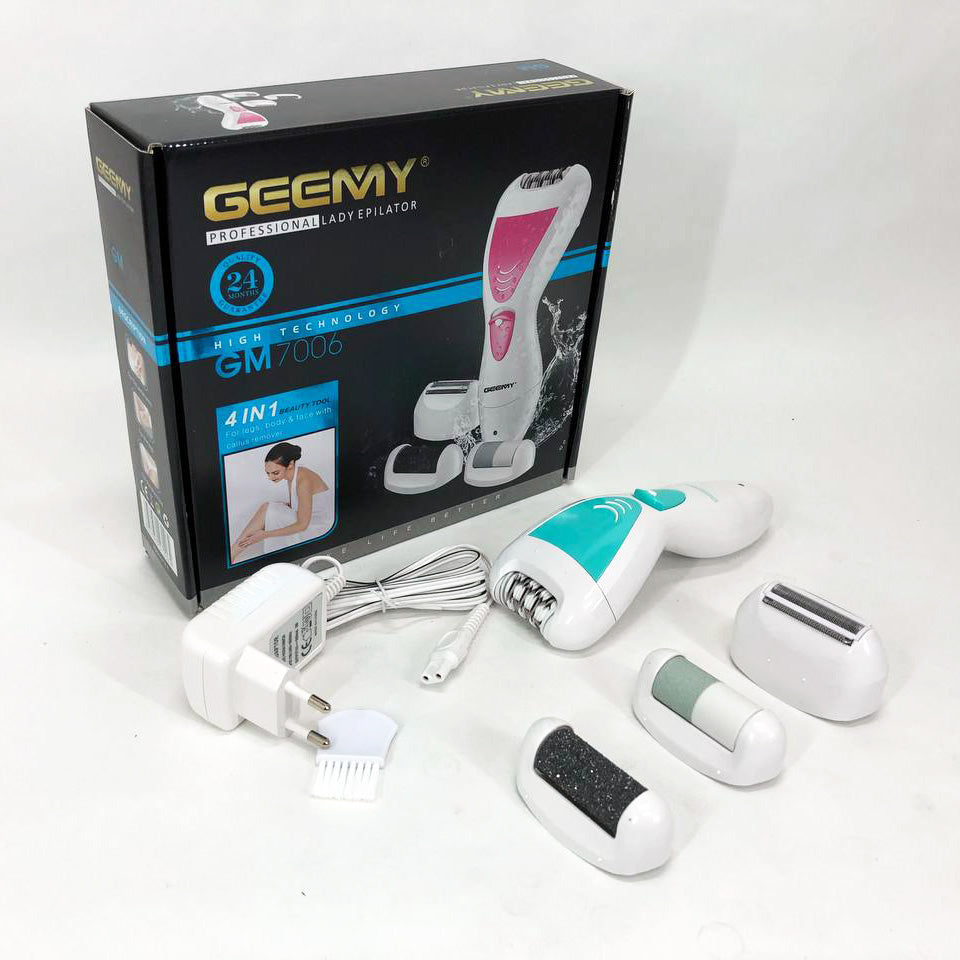 Эпилятор Gemei GM-7006 4в1 - Профеcсиональный беспроводной эпилятор бритва с насадками триммер + пемза