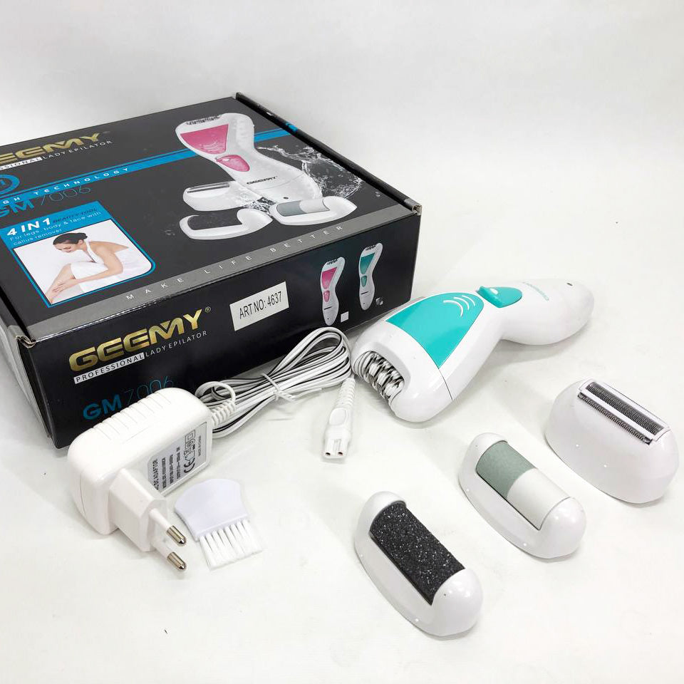 Эпилятор Gemei GM-7006 4в1 - Профеcсиональный беспроводной эпилятор бритва с насадками триммер + пемза