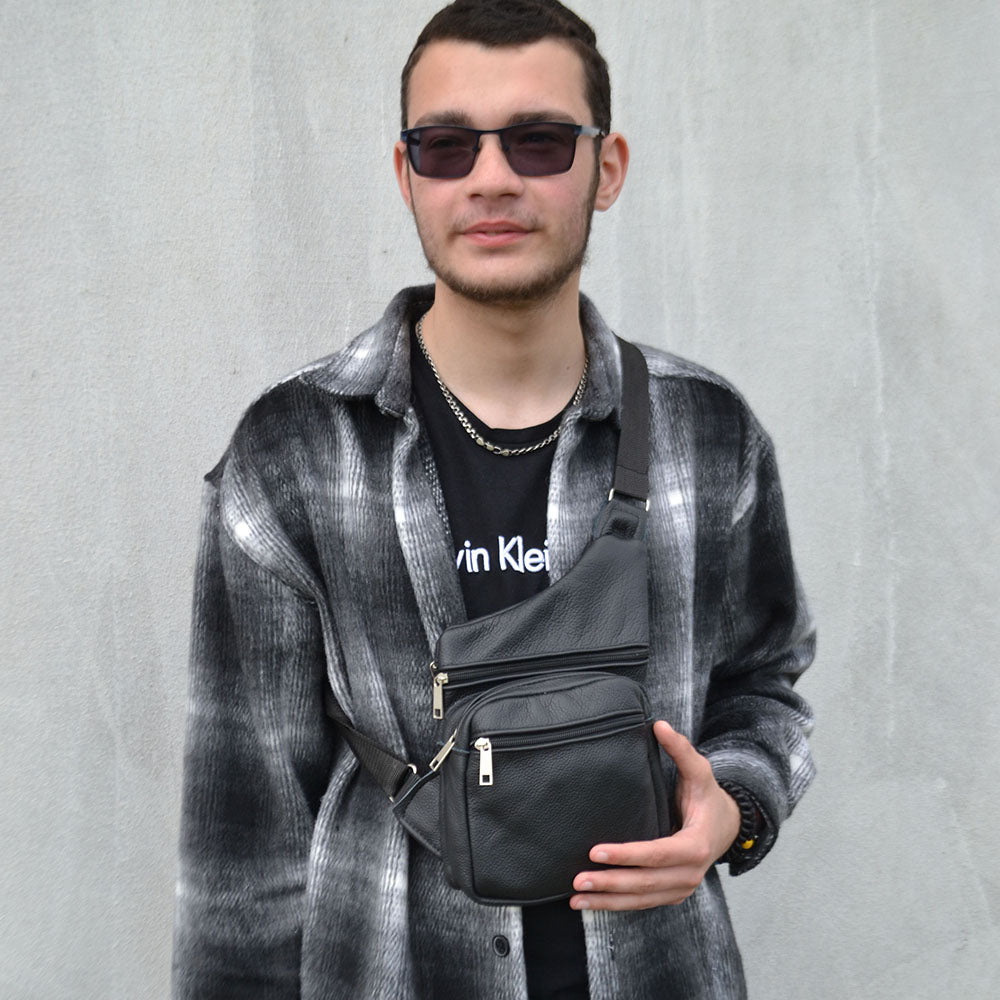 Мужская сумка из натуральной кожи, тактическая сумка - мессенджер черная, тактическая сумка на грудь