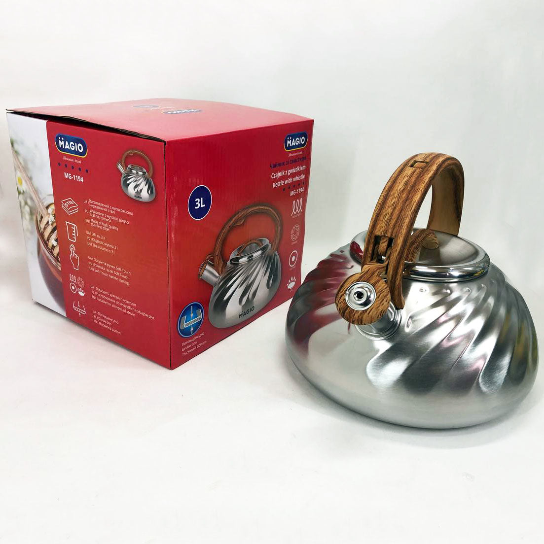 Чайник Magio MG-1194 3 л со свистком, чайник со свистком для индукционной плиты, чайник газовый