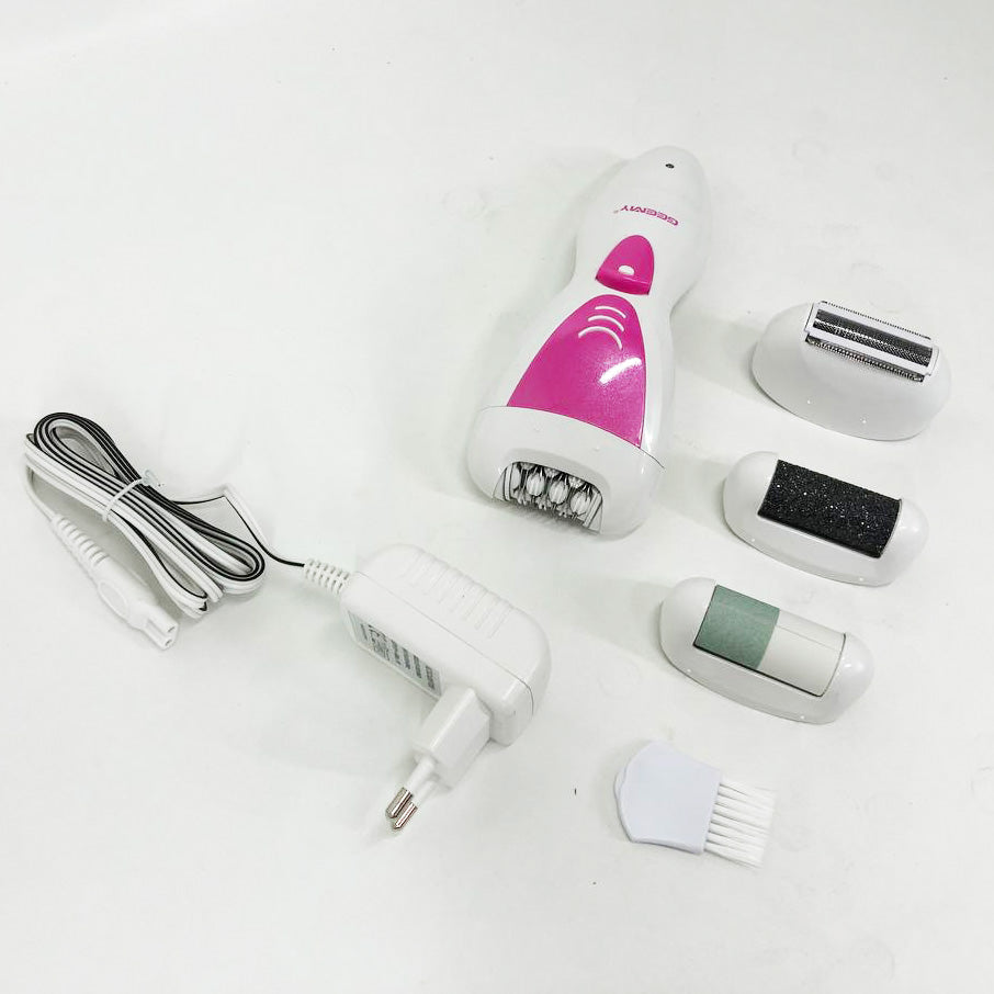 Эпилятор Gemei GM-7006 4в1 - Профеcсиональный беспроводной эпилятор бритва с насадками триммер + пемза