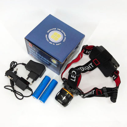 Фонарь налобный светодиодный водонепроницаемый с 2 аккумуляторами Bailong BL-T06B-P90, головной фонарик