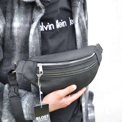 Качественная бананка из натуральной кожи, сумка мужская - женская кожаная барсетка.