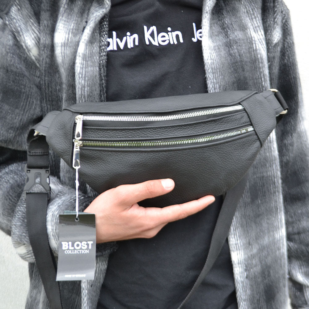 Качественная бананка из натуральной кожи, сумка мужская - женская кожаная барсетка.