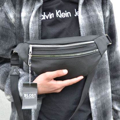 Качественная бананка из натуральной кожи, сумка мужская - женская кожаная барсетка.