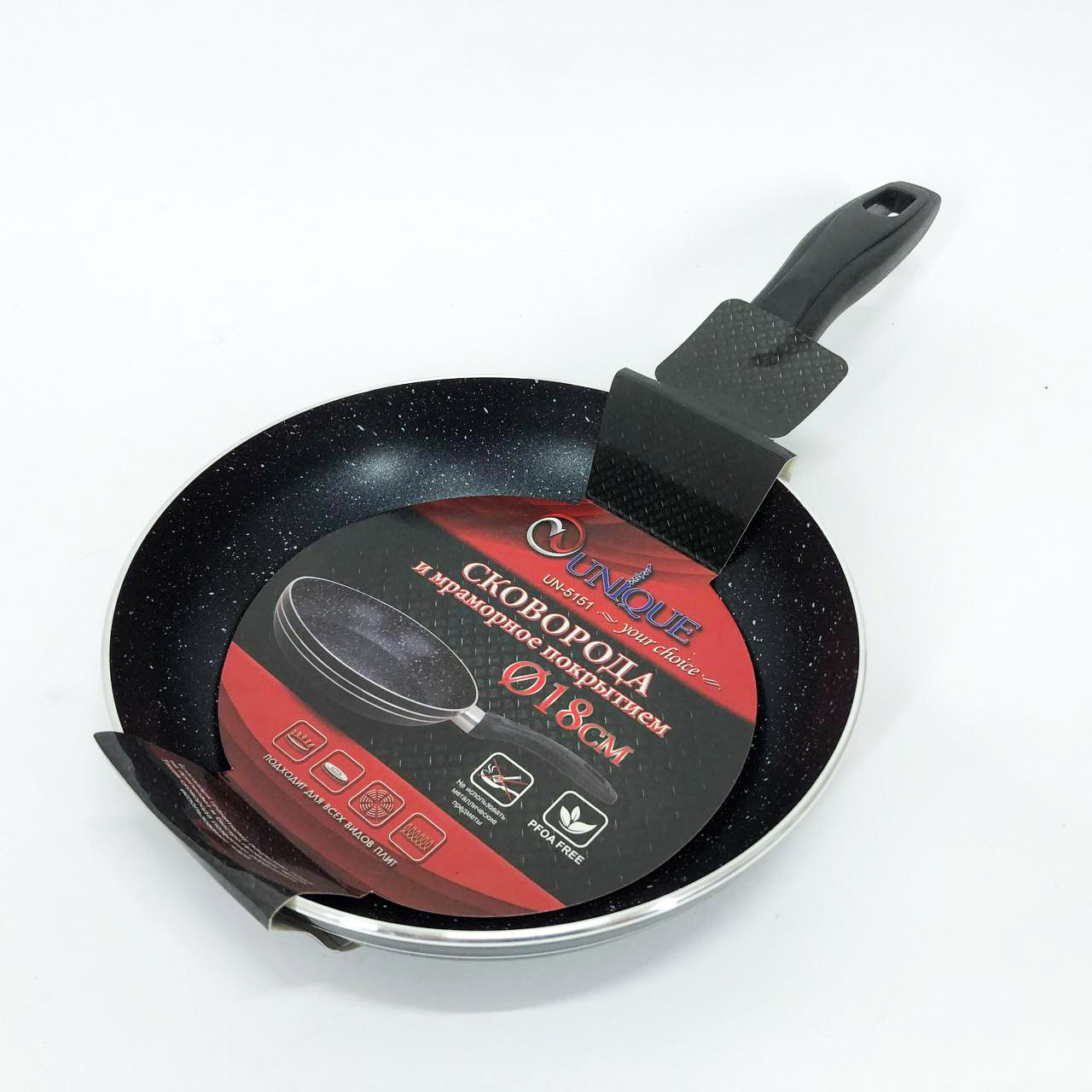Сковорода UNIQUE UN-5151 антипригарное гранитное покрытие 18 см темный мрамор