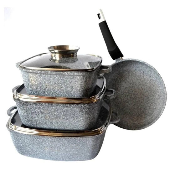 Набор казанов UNIQUE UN-5531 7 предметов, квадрат: 16 см, 20 см, 24 см, круглые 24 см сковорода