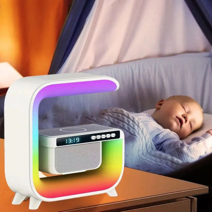 Ночник аккумуляторный RGB G3 с беспроводной зарядкой 15W и Bluetooth колонкой 3W Настольная смарт лампа