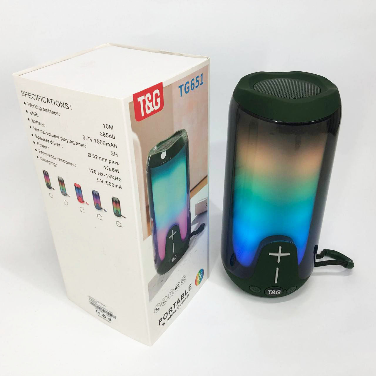 Bluetooth-колонка TG651 с RGB ПОДСВЕТКОЙ, Bluetooth колонка для хорошей музыки. Цвет: зеленый