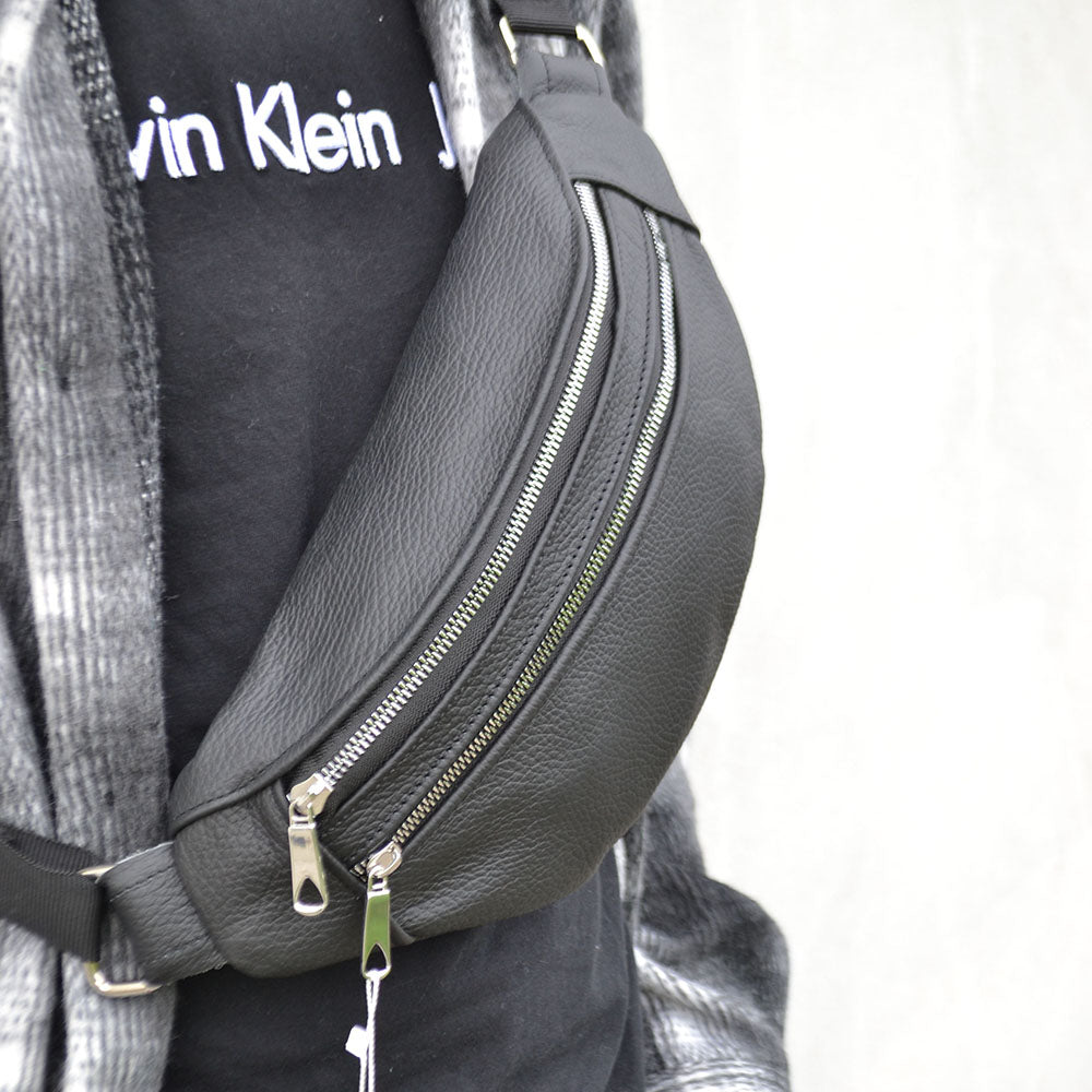 Качественная бананка из натуральной кожи, сумка мужская - женская кожаная барсетка.