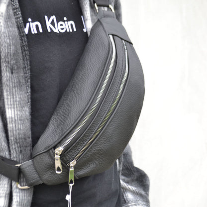 Качественная бананка из натуральной кожи, сумка мужская - женская кожаная барсетка.